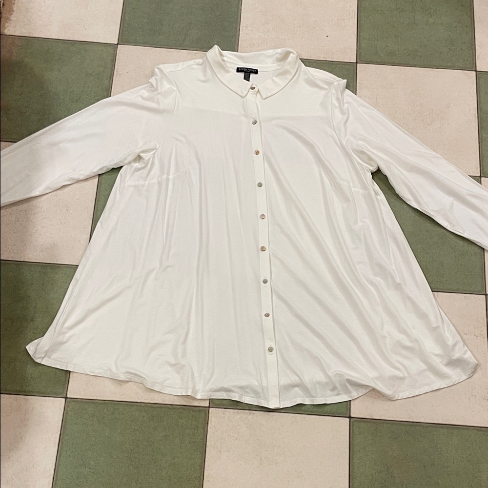 Eileen Fisher-White Button-Down Swing Shirt